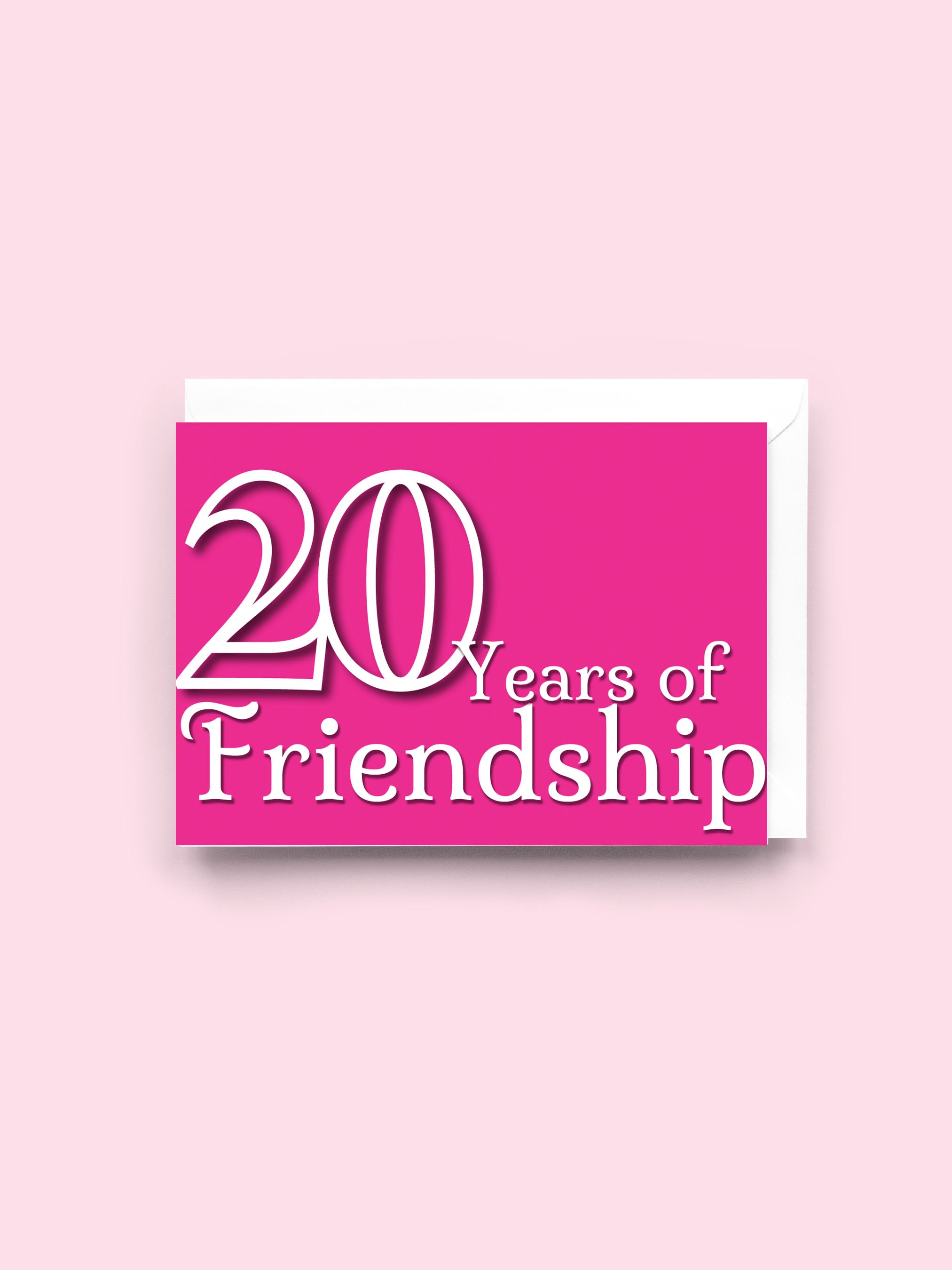 Card with '20 Years of Friendship' text on a pink background