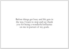 Text on a white background expressing gratitude for an influence on personal goals.