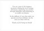 Text message expressing gratitude for a friend's support and shared experiences on a white background